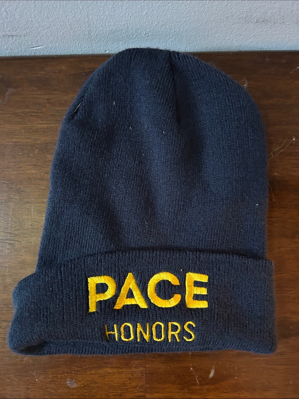 PACE Honors Black Knit Beanie with Gold Embroidery